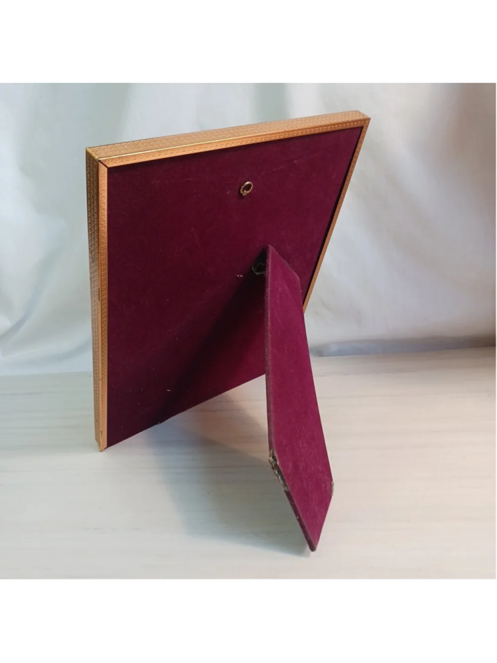 Vintage Gold Tone Picture Frame 8x10 Easel Style Red Velvet Back MCM